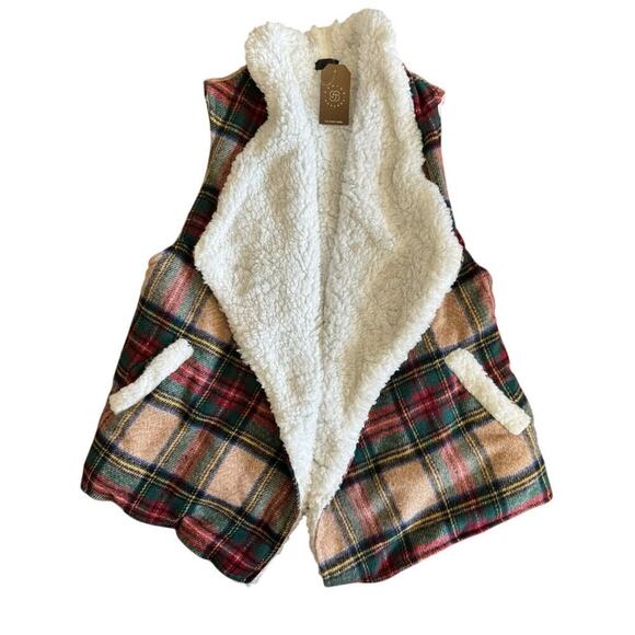 NWT Women's Janice Apparel‎ Plaid Tartan Sherpa Vest - Picture 2 of 7